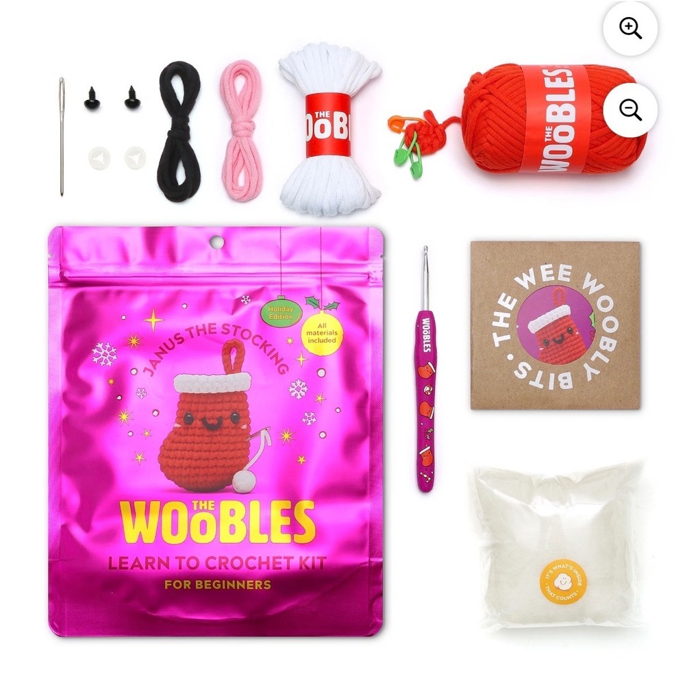 The Woobles Janus the Stocking Learn to Crochet Kit Holiday Edition Beginner DIY